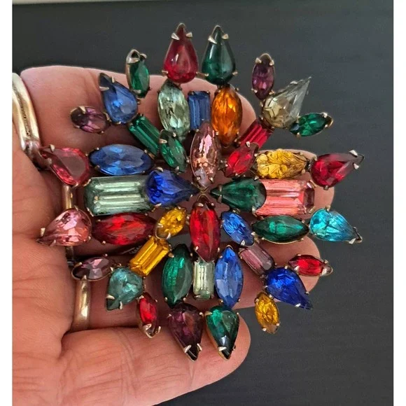 Vintage Fruit Salad Starburst Brooch Pin Prong Set 3" - Picture 2 of 7